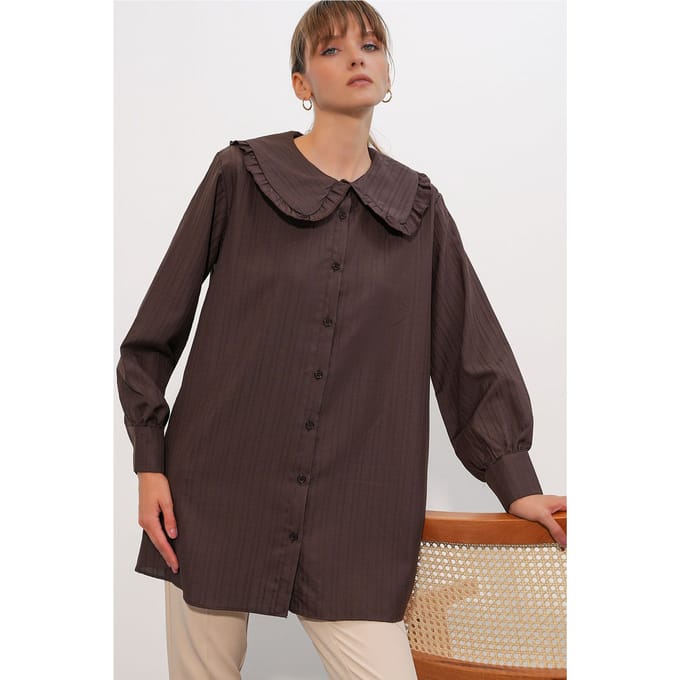 Langsleeve Textured Shirt Met Baby Kraag