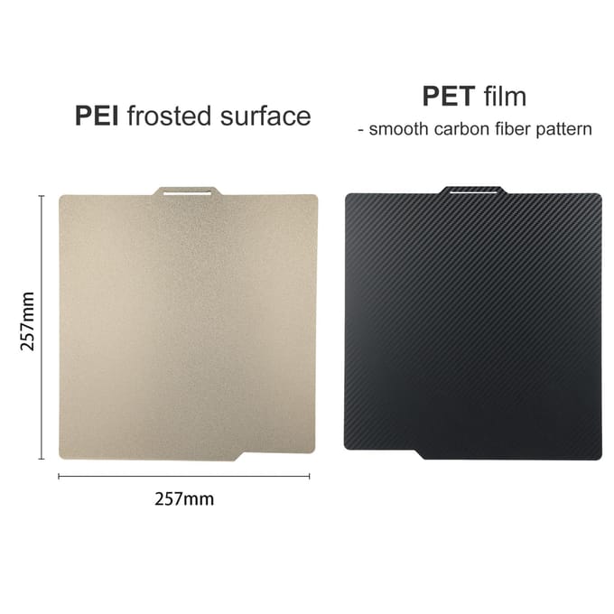 PEI Build Plate 3D Print Bed Dubbelzijdig getextureerd PEI-oppervlak + gladde koolstofvezel PET Magnetisch veelkleurig