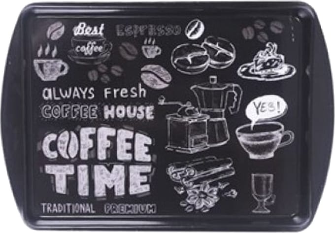 Concorde Dienblad/serveer tray Coffee Time - metaal - zwart - 38 x 24 cm - rechthoekig