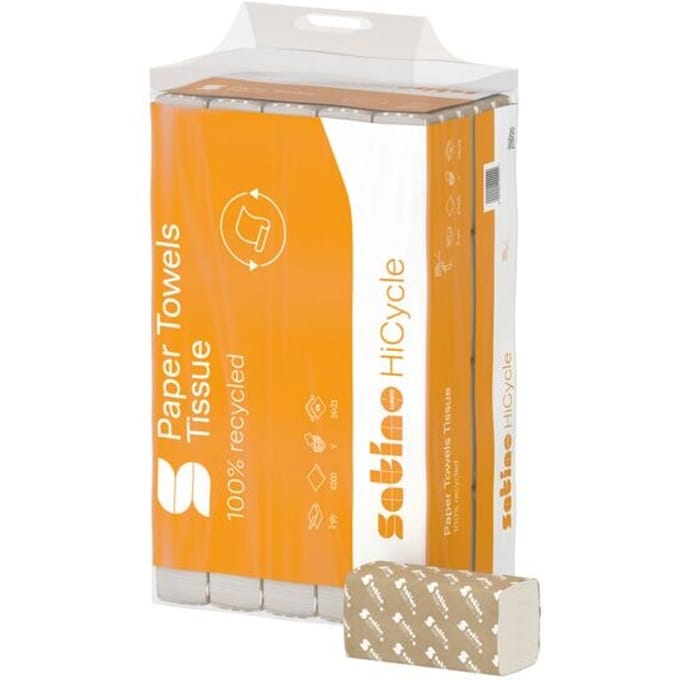 Handdoek Satino PT3 HiCycle v-vouw 2-laags 240x230mm 20x200 vel wit 278720