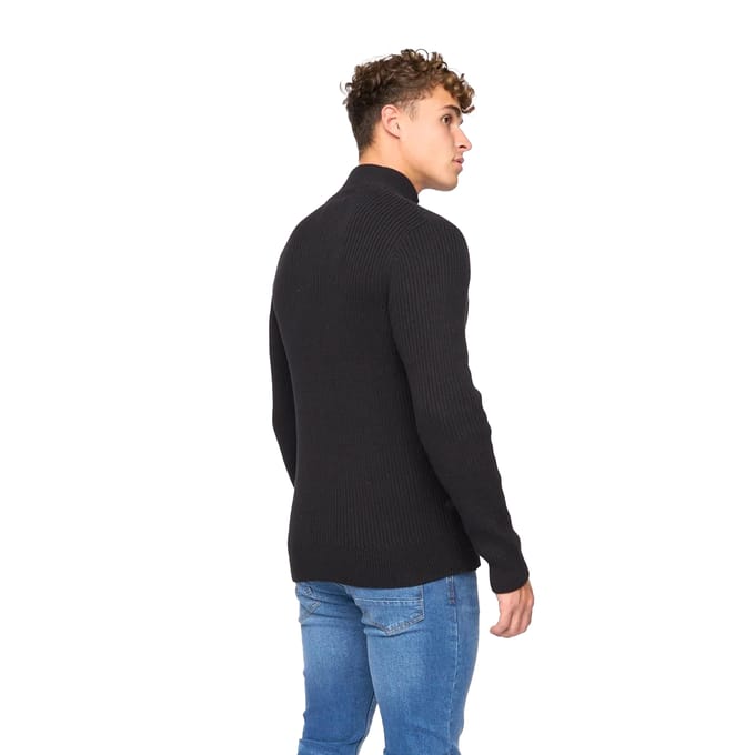 Crosshatch Heren Havaline gebreide Quarter Zip Pullover (Zwart)