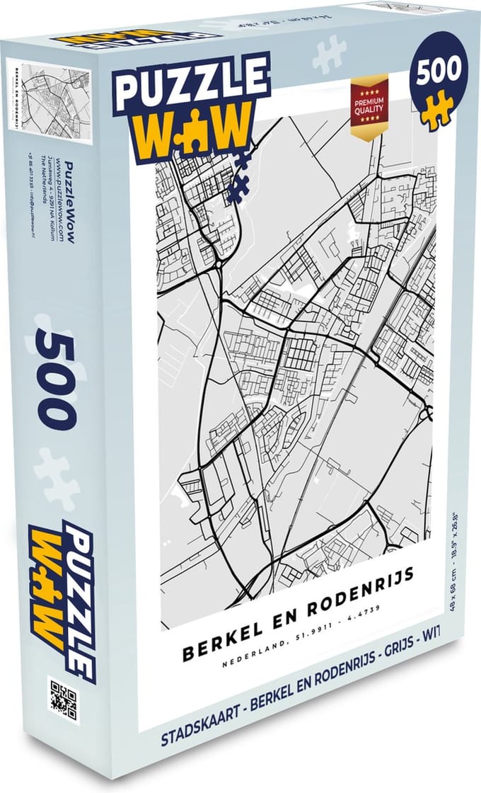 Puzzel Stadskaart - Berkel en Rodenrijs - Grijs - Wit - Legpuzzel - Puzzel 500 stukjes - Plattegrond