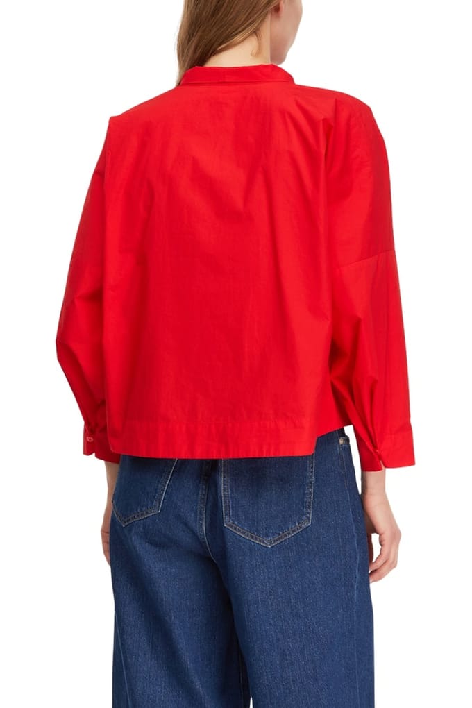 comma - female - Katoenen blouse met overslagkraag en verstelbare mouwzoom