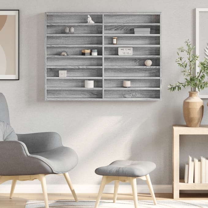 vidaXL - Vitrinekast - 100x8,5x75 - cm - bewerkt - hout - grijs - sonoma - eikenkleur