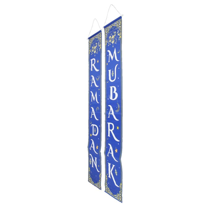 2 stuks Eid Mubarak veranda bord waterdicht blauwe achtergrond 100D polyester Ramadan Mubarak hangend blue