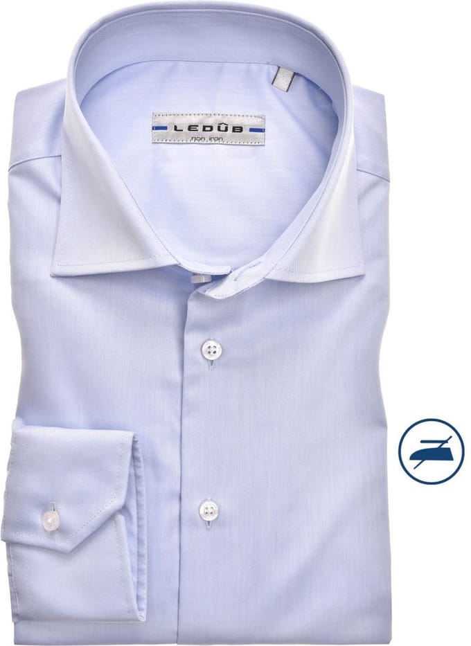 Ledub slim fit overhemd - lichtblauw twill - Strijkvrij - Boordmaat: 41