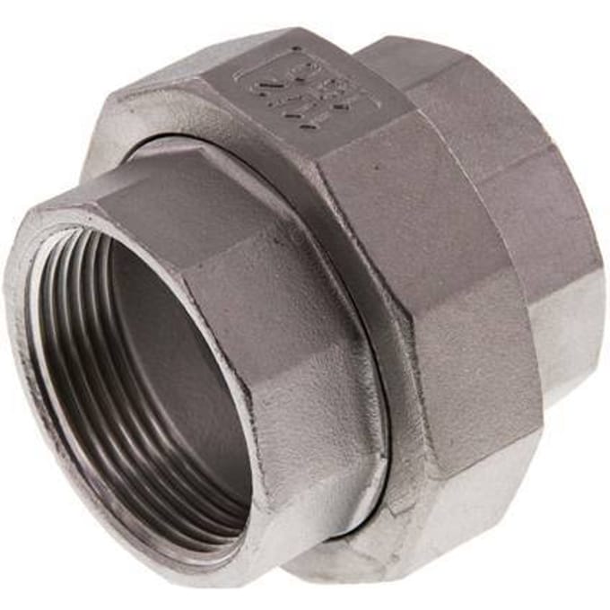 Rechte Aansluiting  Rp1 1/2'' Binnendraad RVS met Vlakke Afdichting PTFE 16bar