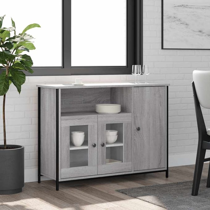 vidaXL - Dressoir - 100x35x75 - cm - bewerkt - hout - grijs - sonoma