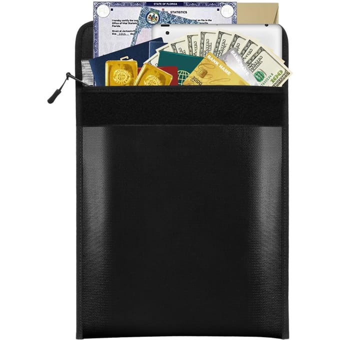 Sac à documents ignifuge 13,4 * 10,8 pouces, support de sac d'argent ignifuge et étanche, stockage durable et sûr noir