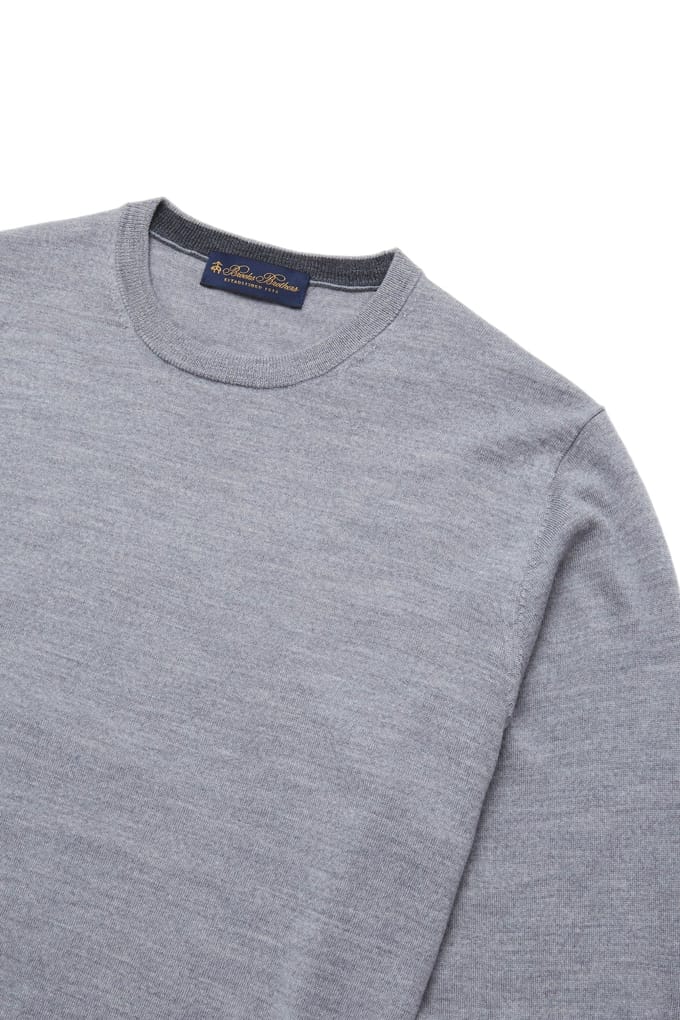 Brooks Brothers Merino Wool Crew-neck Sweater Mid Grey Größe: M | Pullover Outlet | Herren | Grau