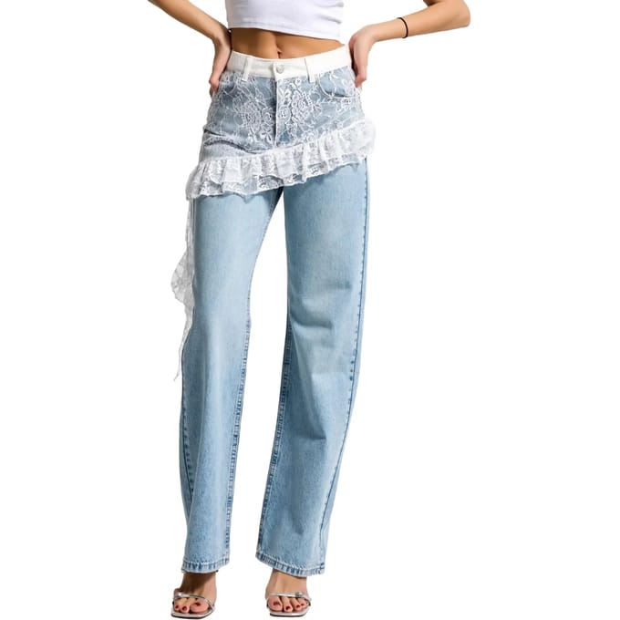 It's Basic - LACE STRAIGHT HIGH RISE JEANS