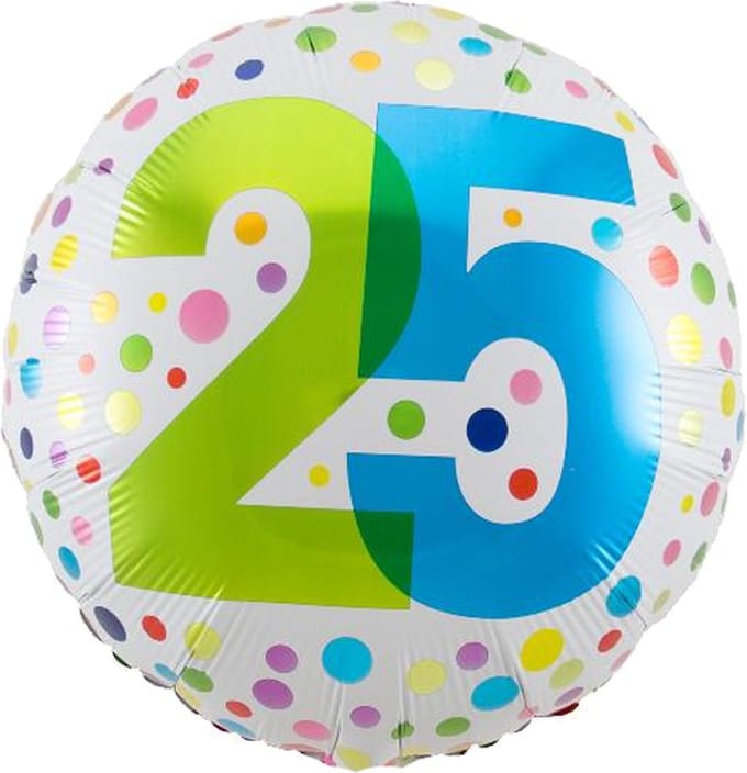 25 Jaar Happy Bday Dots Folieballon - 45cm