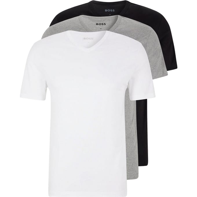 HUGO BOSS Classic T-shirts regular fit (3-pack) - heren T-shirts V-hals - wit - grijs - zwart