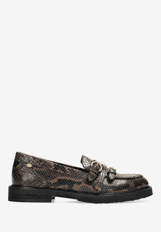 Fred De La Bretoniere - Paris Grive Instapper Python Print Leer Donkerbruin - Maat 41