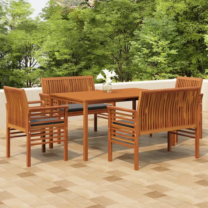vidaXL - 5-delige - Tuinset - met - kussens - massief - acaciahout