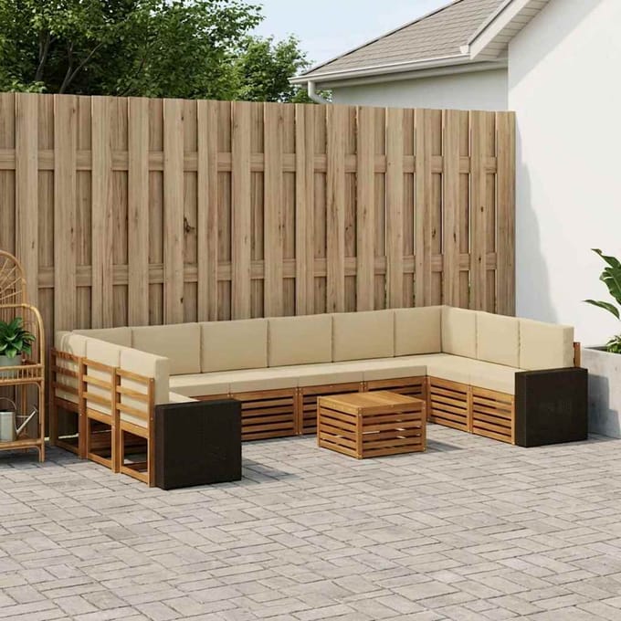 vidaXL - Buiten - bank - set - 11 - st - Natuurlijk - en - Beige - Polyester