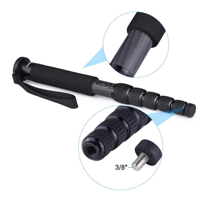 155 cm koolstofvezel DSLR CamereRa Monopod Unipod Stick 6-delig