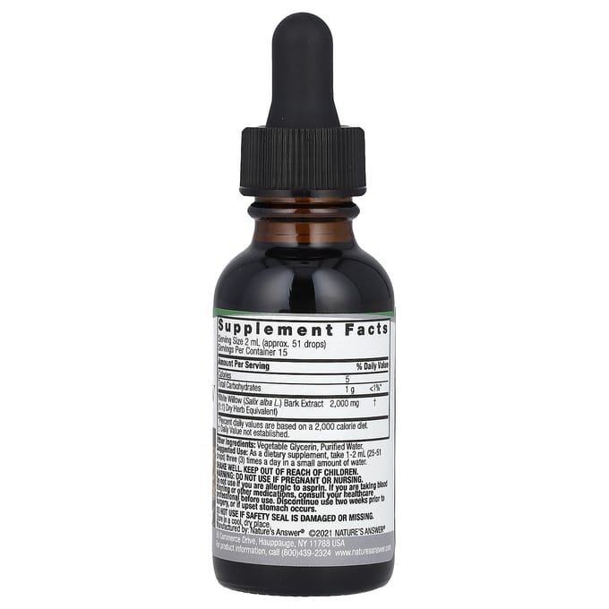 Nature's Answer, extract van witte wilg, alcoholvrij, 2000 mg, 30 ml(1 fl oz)
