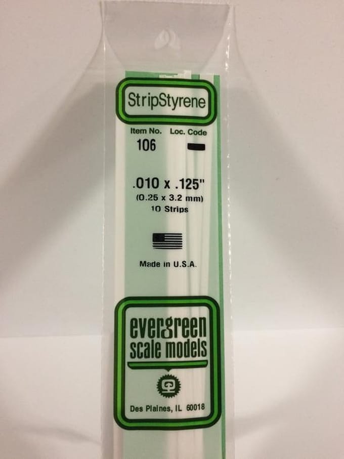 Evergreen Modelbouwdecoratie - 106 Strip 0,25mmX3,2mmX35cm - 10 stuks Styreen