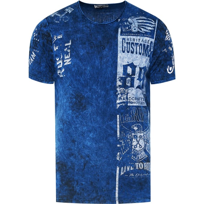 Gewassen biker T-shirt met voor- en achterkant bedrukt