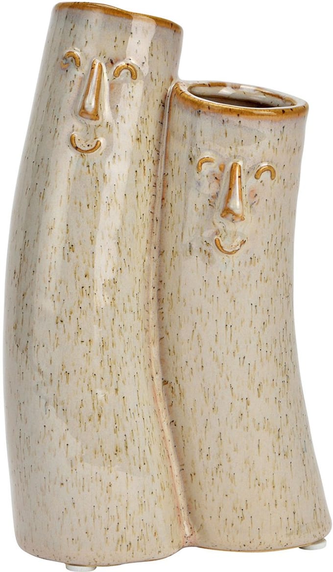 Vaas van keramiek/beige (B/H/D) 11x18x7cm/gezicht/paar