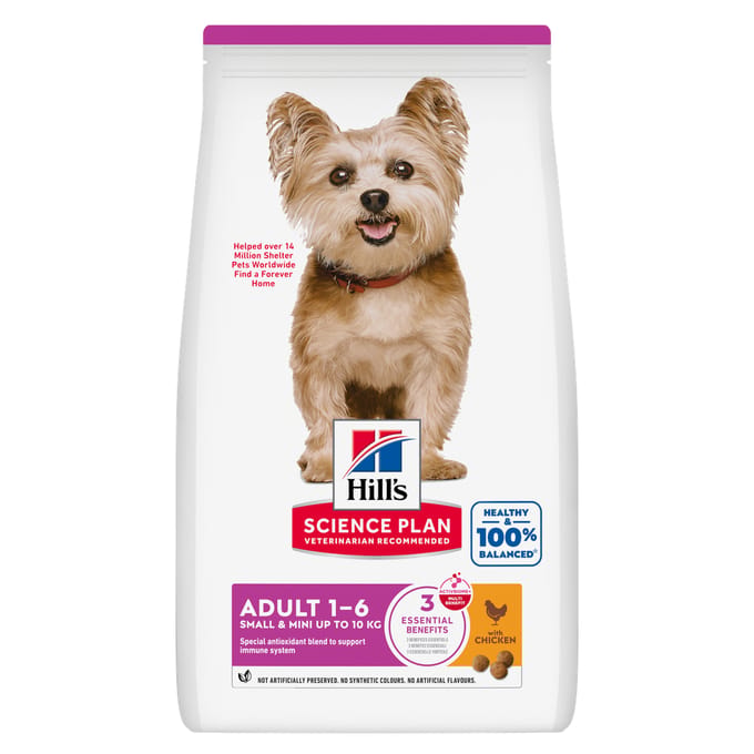 2 + 1 gratis! Hills Science Plan small & mini droogvoer voor honden. - Adult 1-6 Small & Mini met Kip 3 x 3 kg