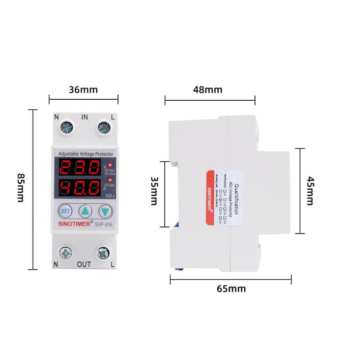 Multifunctionele instelbare spanningslimietstroombeveiliging Zelfherstellende schakelaar Dubbel display 220V 63A veelkleurig