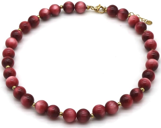 Ketting met acryl kralen - RVS - paars - 40-45 cm