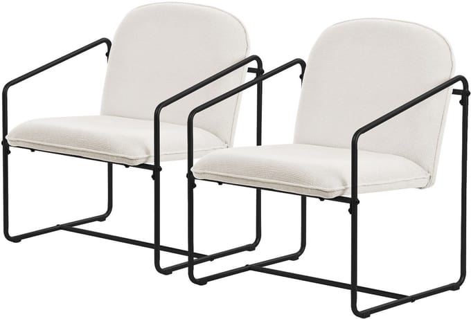 ML-Design set van 2 beige relaxfauteuils loungestoelen fauteuils zachte bekleding zwart metalen frame arm- en rugleuning modern design woonkamer en zithoek cocktailstoelen voor woonkamer slaapkamer lounge interieur luxe stijl