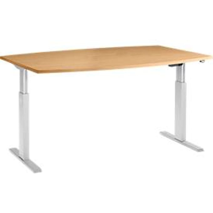 Schäfer Shop  Select Bureautafel ERGO-T, T-poot, bootvorm, eentraps elektrisch verstelbaar, b 2000 x h 715-1182 mm, beukendecor
