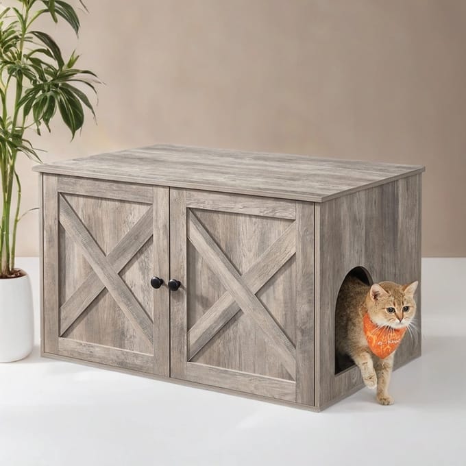 MAZAZU - Kattenkast - Kattenhuis - Grijs - 80x53x50