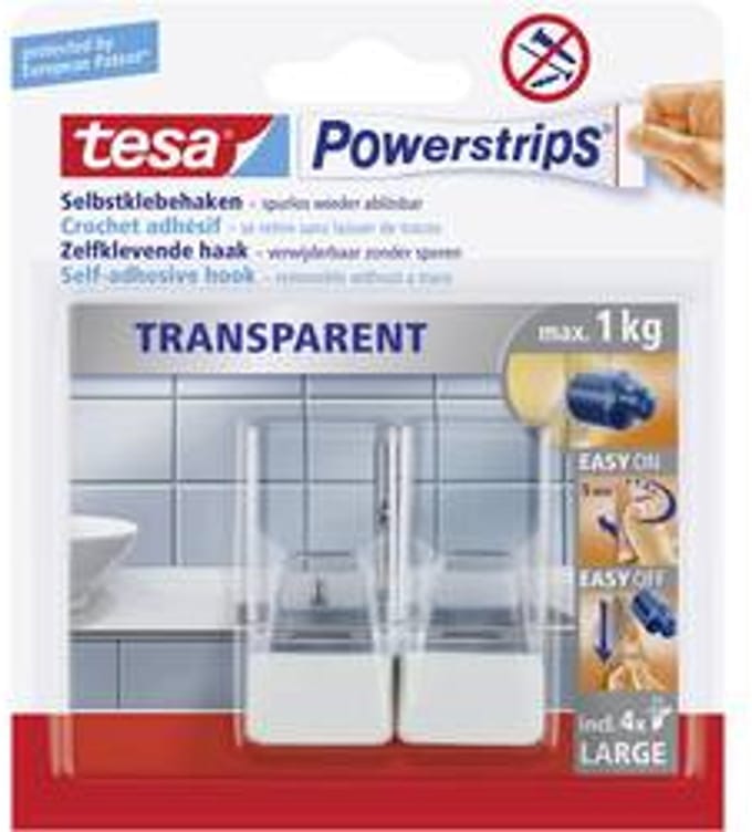 Tesa Powerstrips - Zelfklevende Haken - Transparant - 1kg - 2 Stuks