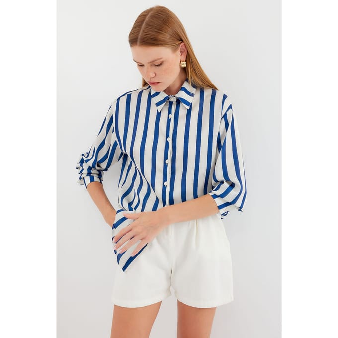 Satin Lange Mouw Knop-Up Shirt