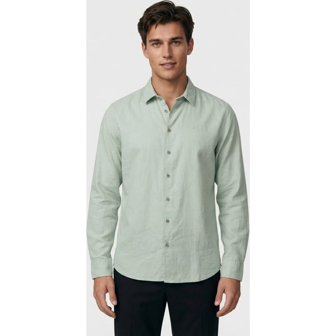 No Excess Shirt Solid With Linen Mint Größe: L | Casual hemden Outlet | Herren | Cyan