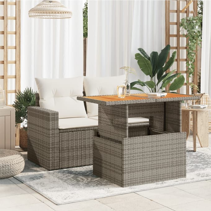 vidaXL - Tuintafel - 100x55x73 - cm - poly - rattan - en - acaciahout - grijs