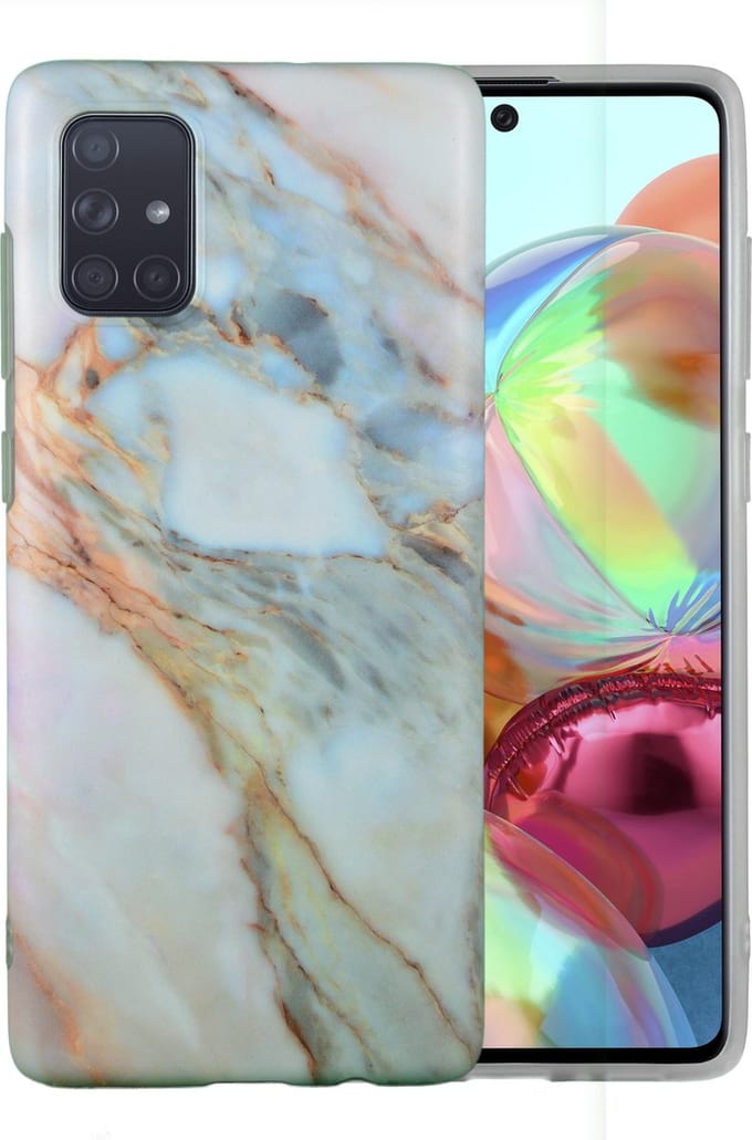 Samsung Galaxy A72 Marmer Case | Back Cover | TPU Telefoonhoesje | Wit / Grijs