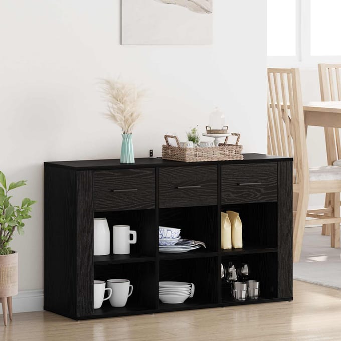 vidaXL - Dressoir - Zwart - Eiken - 100 - x - 30 - x - 59,5 - cm - Bewerkt - hout