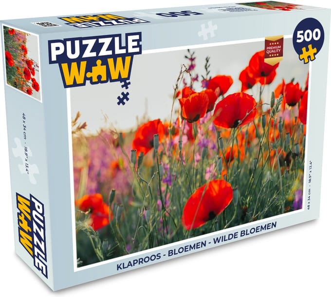Puzzel Klaproos - Bloemen - Rood - Paars - Weide - Legpuzzel - Puzzel 500 stukjes