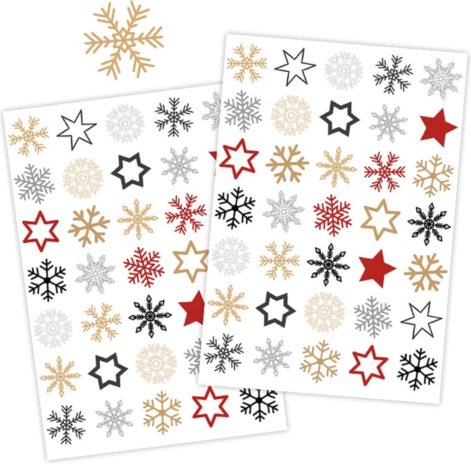 Stickers Kerst - 3 Stickervellen Kerststerren - 105 Stuks - Kerstkaarten maken