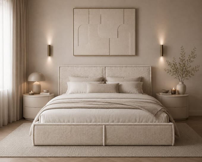 Gestoffeerd Bed 04 met Opbergruimte en Hoofdbord 140x200 cm - Crème (Poso 100)