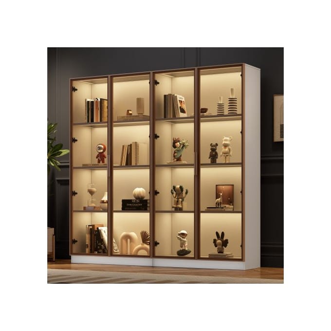 Vitrine - MUVOE - Lot de 2 - Éclairage LED 16 couleurs - Portes battantes - Étagères réglables blanc