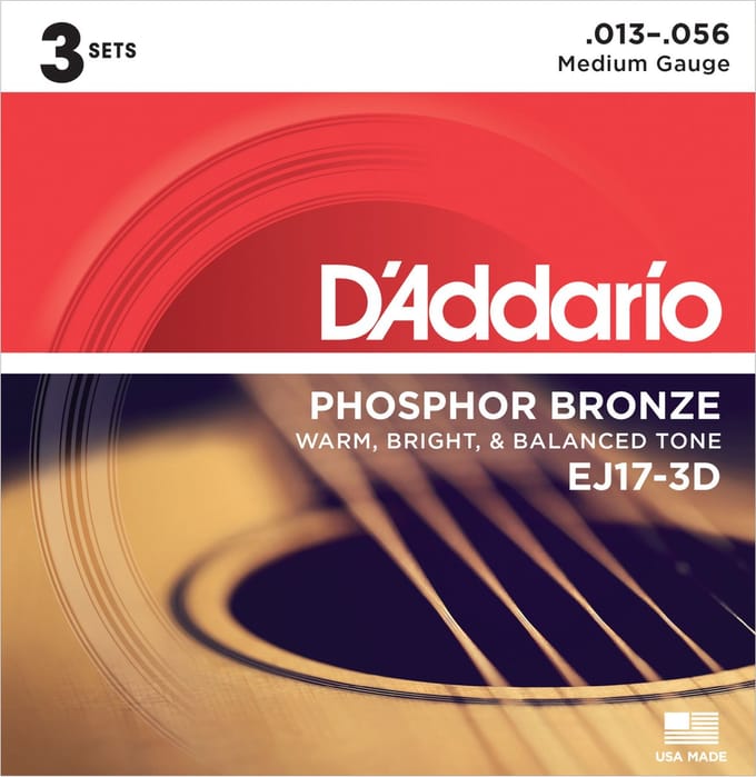 D'Addario EJ17-3D Phosphor Bronze Akoestische Gitaarsnaren (13-56) 3-Pack
