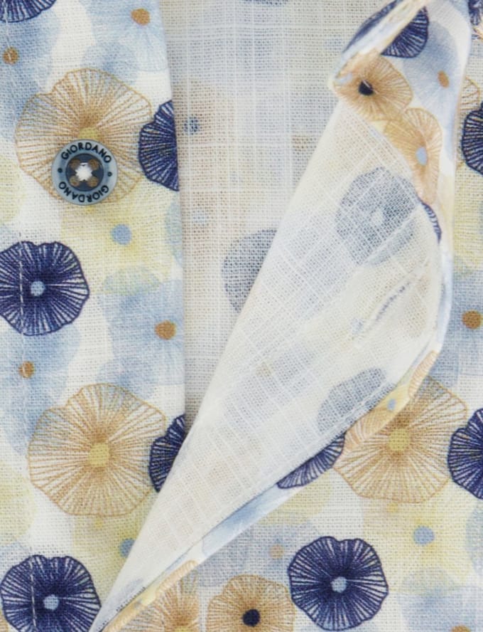 Blauw katoenen overhemd Giordano regular fit bloemenprint
