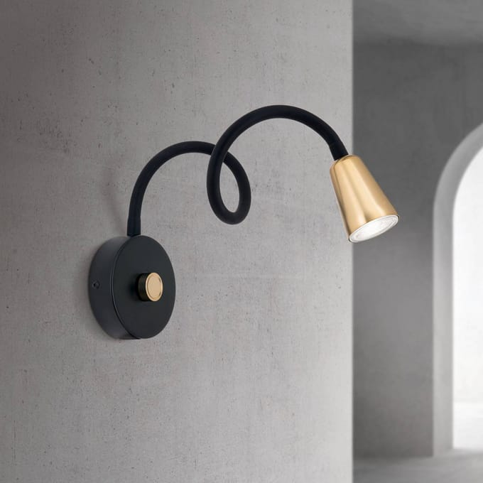 ORION Wandlamp Dotty, messingkleurig, flexibele arm, dimmer, GU10