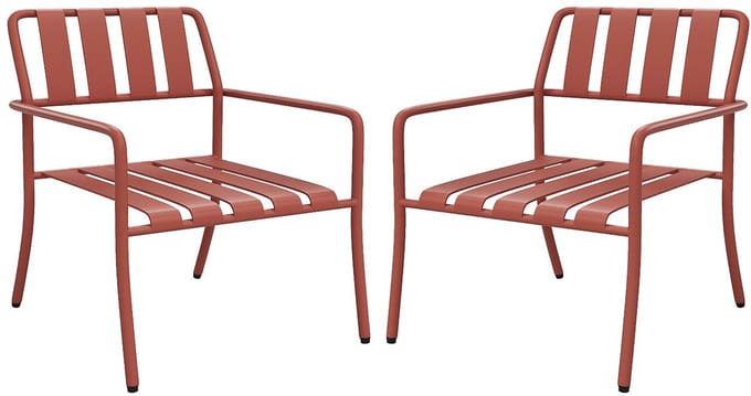 Vente-unique Set van 2 stapelbare lage tuinstoelen van metaal - Terracotta - BIRMOS van MYLIA