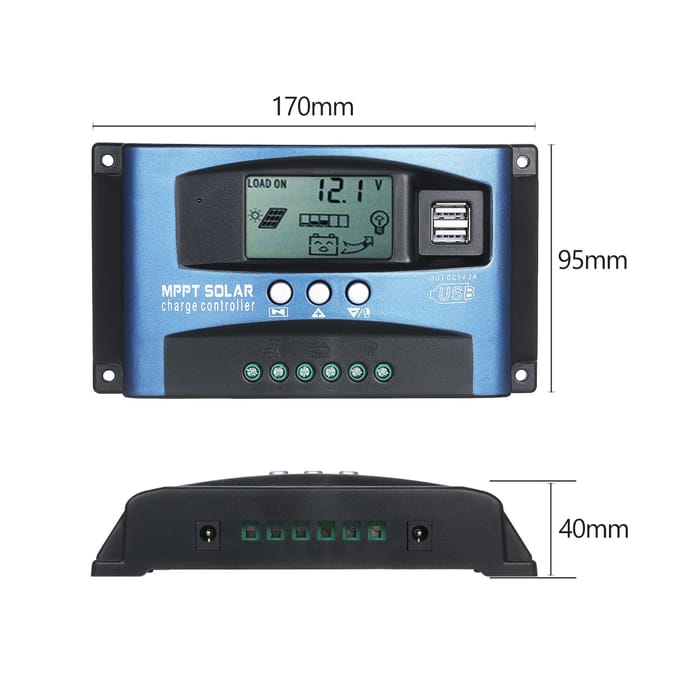 MPPT Solar-laadregelaar Dubbele USB-zonnecontroller Slim LCD-scherm MPPT-tracking 5V/2A Dual 30A gray