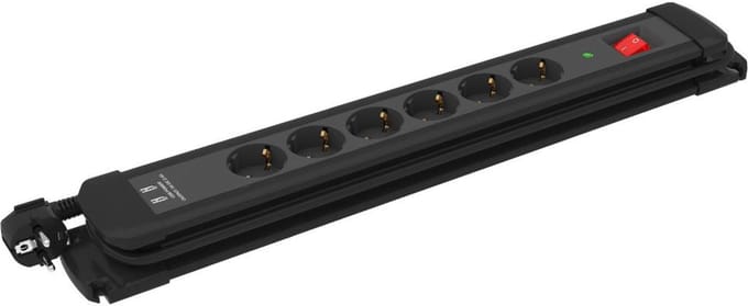 Stekkerdoos - 6 voudig - 2x USB - Aan/uit schakelaar - 2 meter - Zwart - Allteq