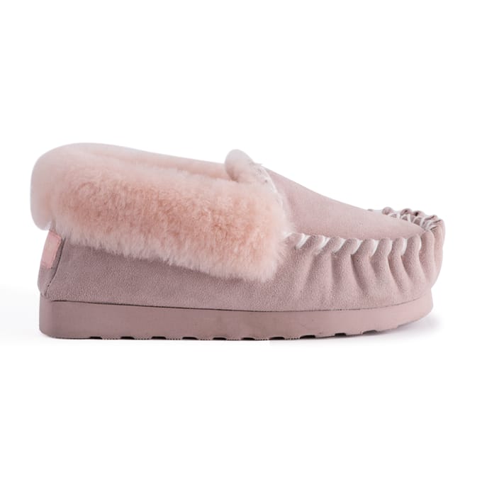 Aus Wooli "Waterloo" Australia Hand Stitched Women's Sheepskin Moccasin, Lichtroze