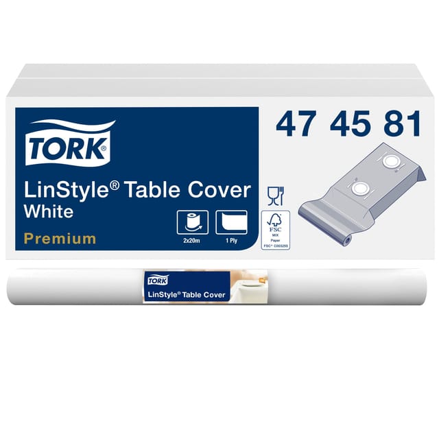 Tork 474581 tafellaken linstyle premium wit 120 cm x 20 m 2 rollen (474581)
