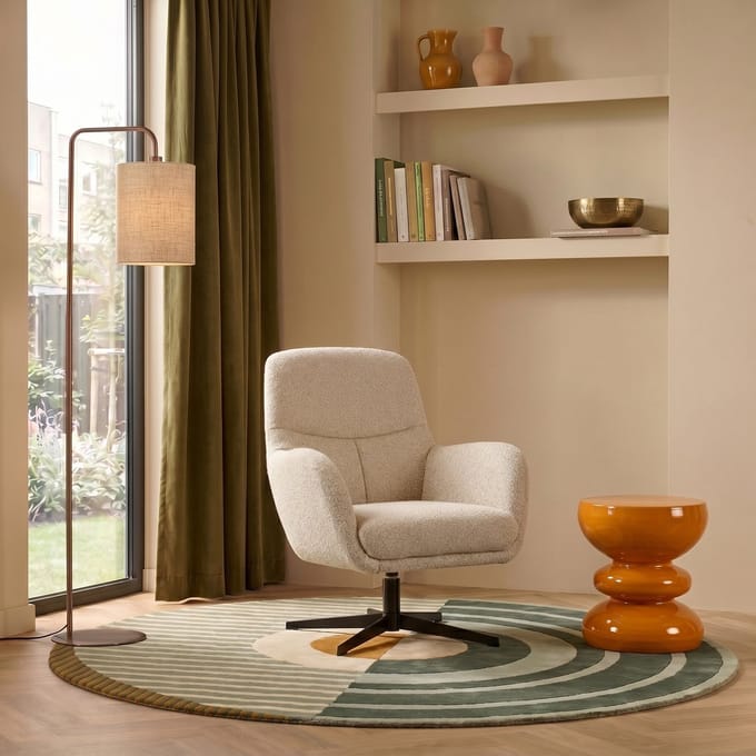 Draaifauteuil Laag Coco - Greige Stoffen Fauteuil - Draaibaar